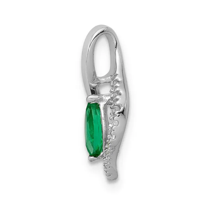 14k White Gold Real Diamond and Marquise Emerald Pendant Goldia Necklaces