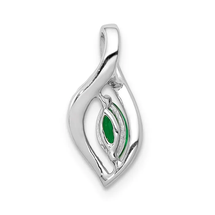 14k White Gold Real Diamond and Marquise Emerald Pendant Goldia Necklaces