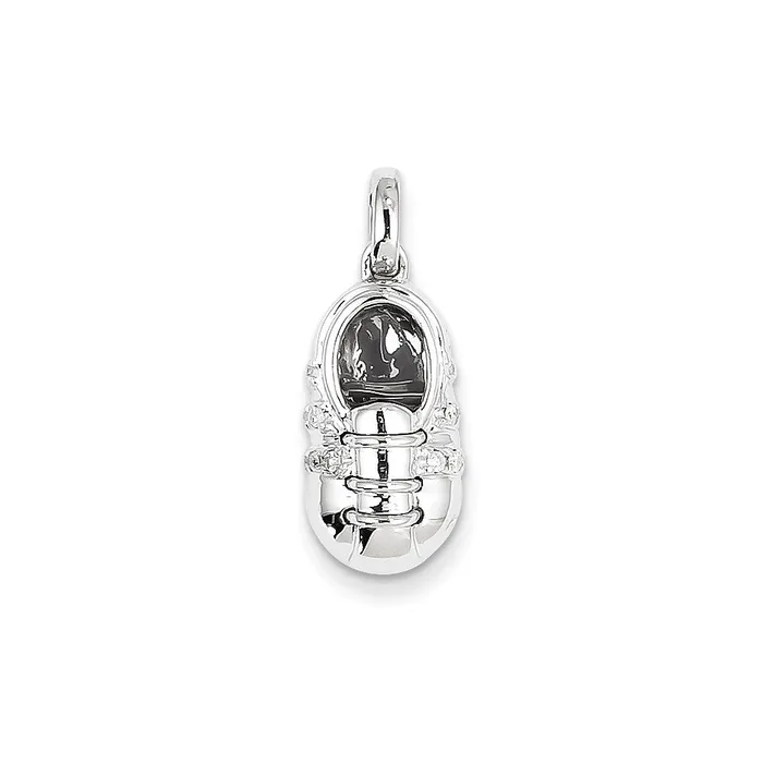 14k White Gold Real Diamond Baby Boy Shoe Pendant Goldia Necklaces