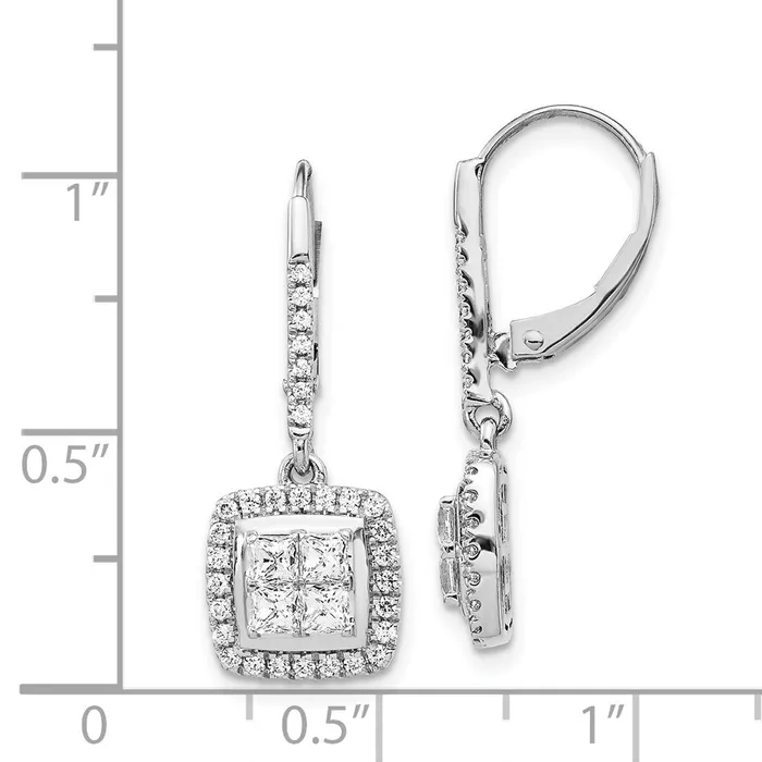 14k White Gold Real Diamond Cluster Leverback Earrings Goldia Earrings