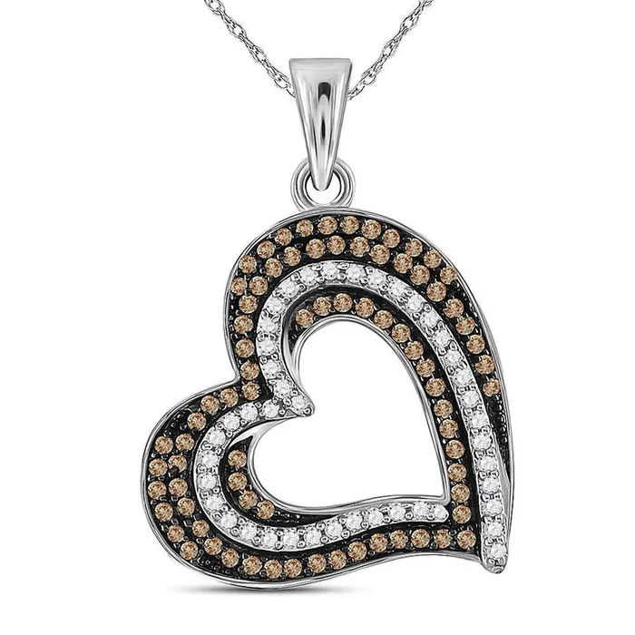 14k White Gold Round Brown Diamond Heart Pendant 38 Cttw gndatlanta Necklaces 14k White Gold Round Brown Diamond Heart Pendant 38 Cttw gndatlanta Necklaces