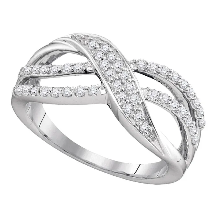 14k White Gold Round Diamond Crossover Band Ring 13 Cttw gndatlanta Rings