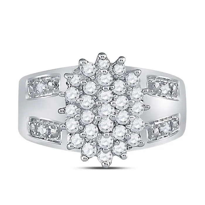 14k White Gold Round Diamond Oval Cluster Ring 12 Cttw gndatlanta Rings