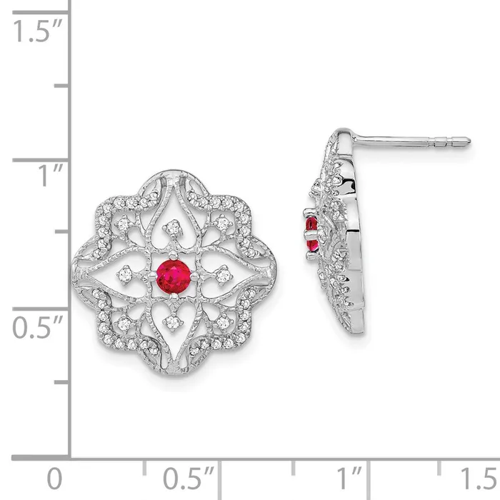 14k White Gold Ruby and Real Diamond Earrings Goldia Earrings