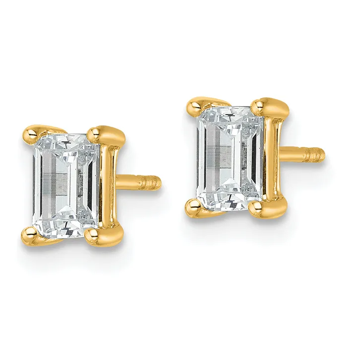 14k Yellow Gold 1 12 ctw Certified Lab Grown Diamond VSSI G Emerald 4 Prong Heavy Wt Stud Earrings Goldia Earrings