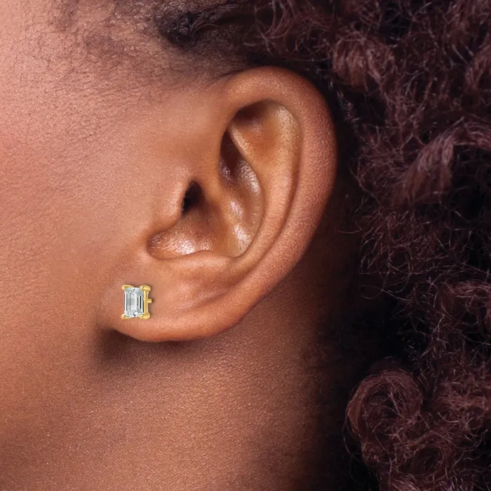 14k Yellow Gold 1 12 ctw Certified Lab Grown Diamond VSSI G Emerald 4 Prong Heavy Wt Stud Earrings Goldia Earrings