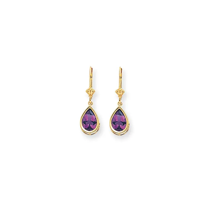 14k Yellow Gold 10x7mm Pear Amethyst Checker leverback Earrings Goldia Earrings 14k Yellow Gold 10x7mm Pear Amethyst Checker leverback Earrings Goldia Earrings