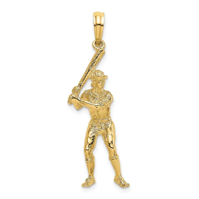 14k Yellow Gold 3D Baseball Player with Bat Charm Goldia Charm Necklaces