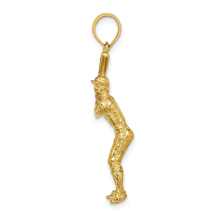 14k Yellow Gold 3D Baseball Player with Bat Charm Goldia Charm Necklaces