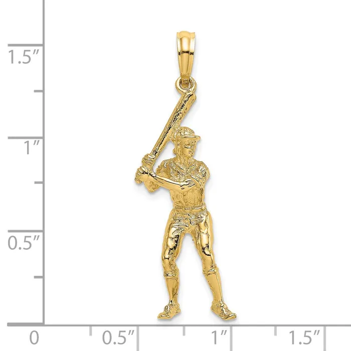 14k Yellow Gold 3D Baseball Player with Bat Charm Goldia Charm Necklaces
