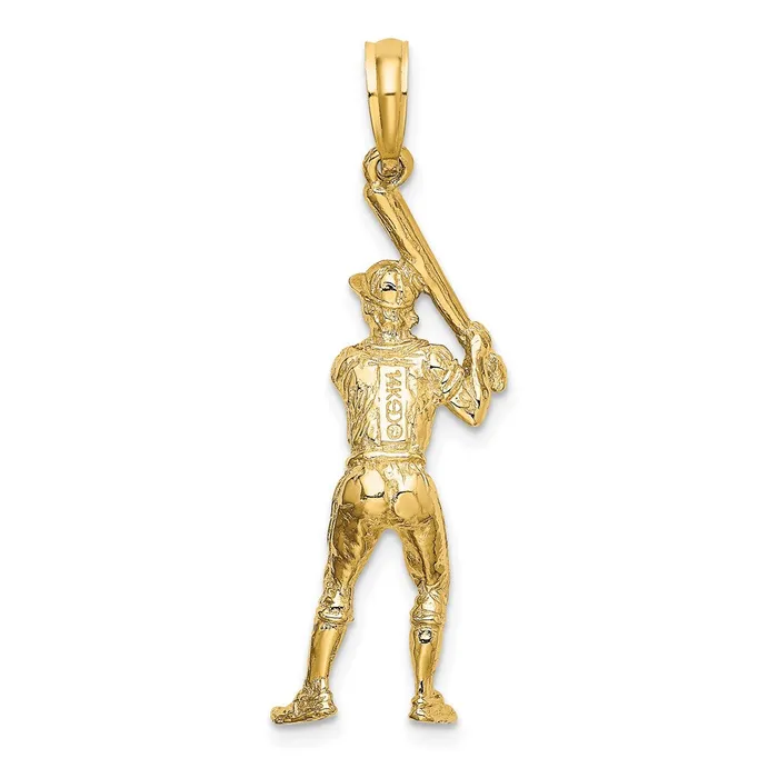 14k Yellow Gold 3D Baseball Player with Bat Charm Goldia Charm Necklaces