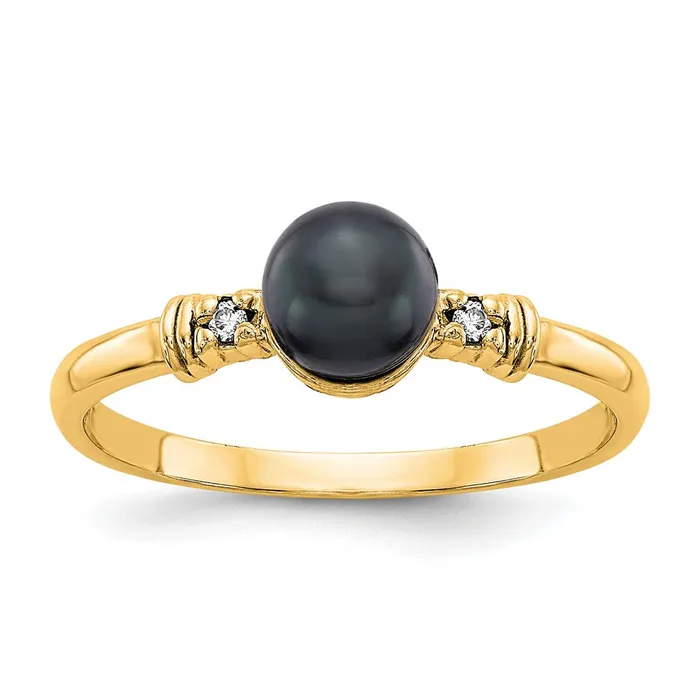 14K Yellow Gold 5mm Black FW Cultured Pearl AA Real Diamond ring Goldiacom Rings 14K Yellow Gold 5mm Black FW Cultured Pearl AA Real Diamond ring Goldiacom Rings