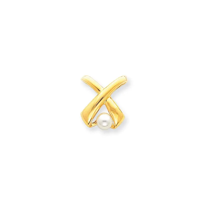 14k Yellow Gold 65mm White Round Freshwater Cultured Pearl Fancy X Slide Goldia Earrings 14k Yellow Gold 65mm White Round Freshwater Cultured Pearl Fancy X Slide Goldia Earrings