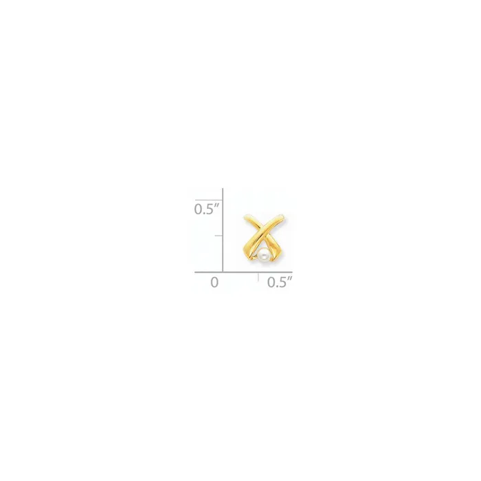 14k Yellow Gold 65mm White Round Freshwater Cultured Pearl Fancy X Slide Goldia Earrings