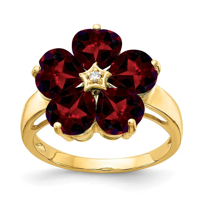 14K Yellow Gold 6mm Heart Garnet A Real Diamond ring Goldia Rings
