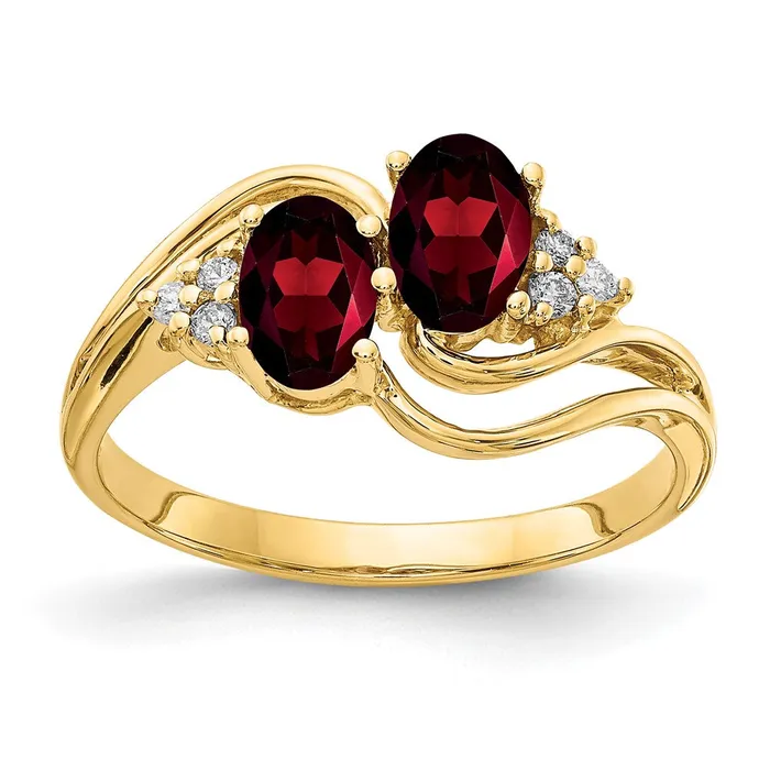 14k Yellow Gold 6x4mm Oval Garnet VS Diamond ring Goldia Rings