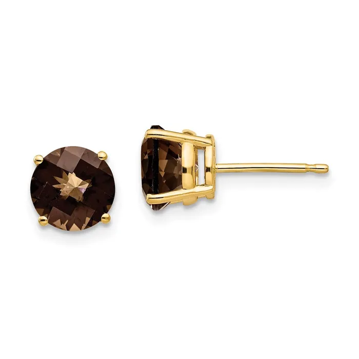 14k Yellow Gold 7mm Round CheckerCut Smok Yellow Gold Quartz Earrings Goldia Earrings 14k Yellow Gold 7mm Round CheckerCut Smok Yellow Gold Quartz Earrings Goldia Earrings