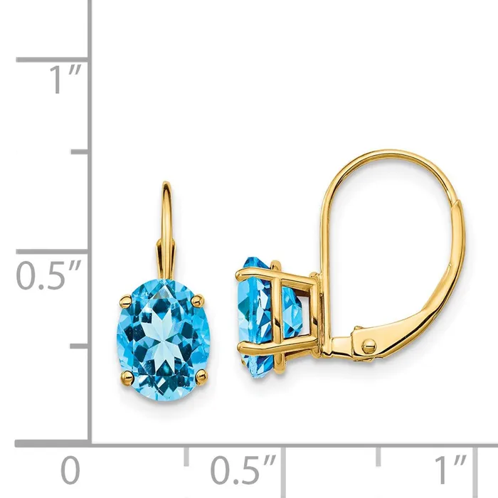 14k Yellow Gold 8x6mm Oval Blue Topaz Leverback Earrings Goldia Earrings