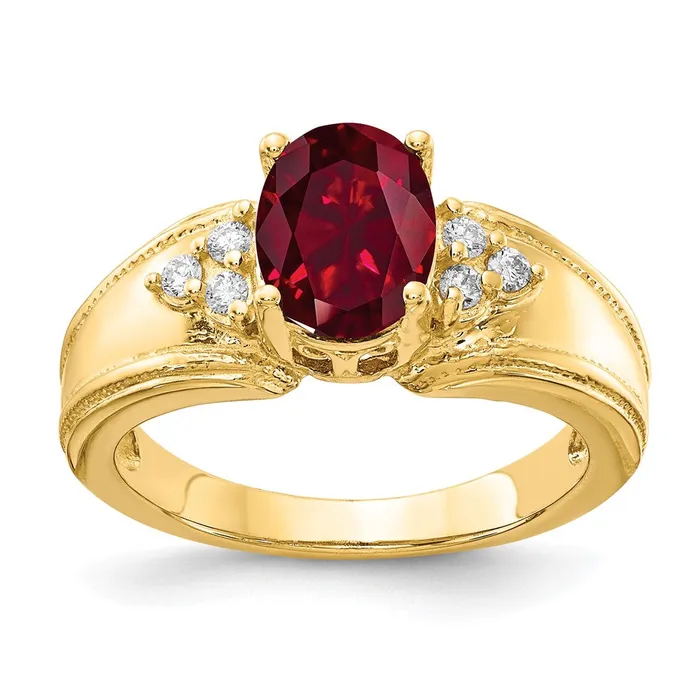 14k Yellow Gold 8x6mm Oval Created Ruby AAA Diamond ring Goldia Rings