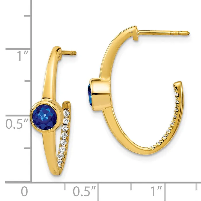 14k Yellow Gold Created Sapphire and Real Diamond JHoop Earrings Goldia Earrings