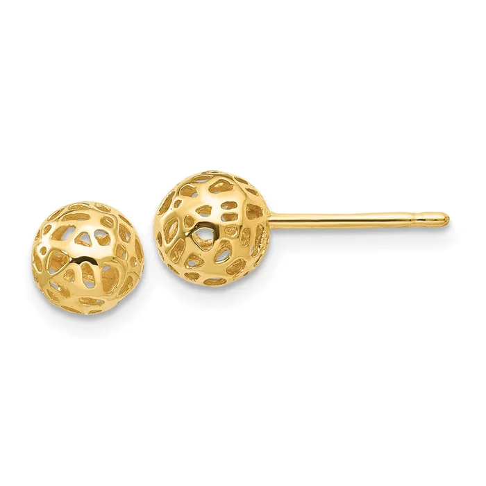 14k Yellow Gold Fancy Ball Post Earrings Goldia Earrings