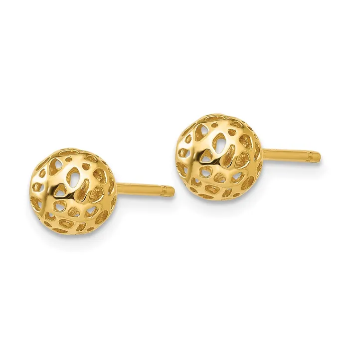 14k Yellow Gold Fancy Ball Post Earrings Goldia Earrings