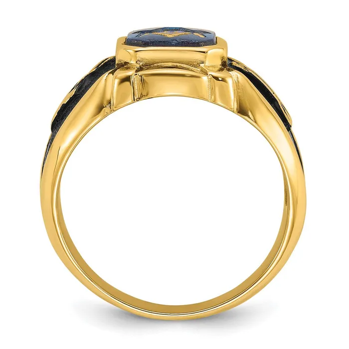 14k Yellow Gold Mens Polished Antiqued and Textured with Imitation Blue Spinel Masonic Ring Goldia Rings