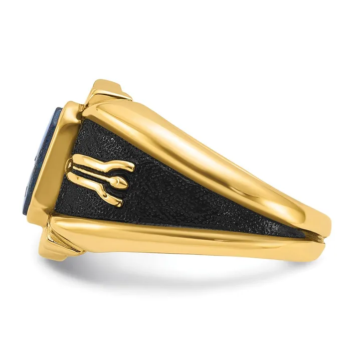 14k Yellow Gold Mens Polished Antiqued and Textured with Imitation Blue Spinel Masonic Ring Goldia Rings