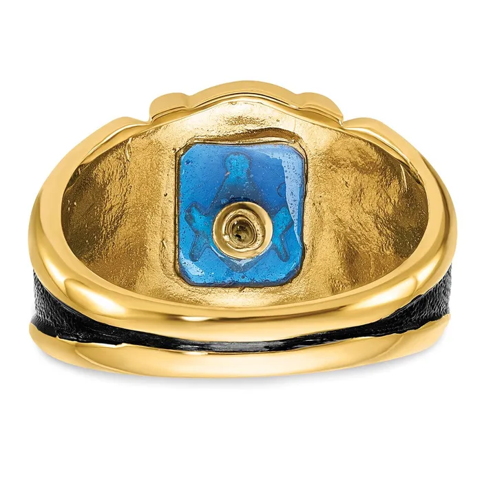 14k Yellow Gold Mens Polished Antiqued and Textured with Imitation Blue Spinel Masonic Ring Goldia Rings