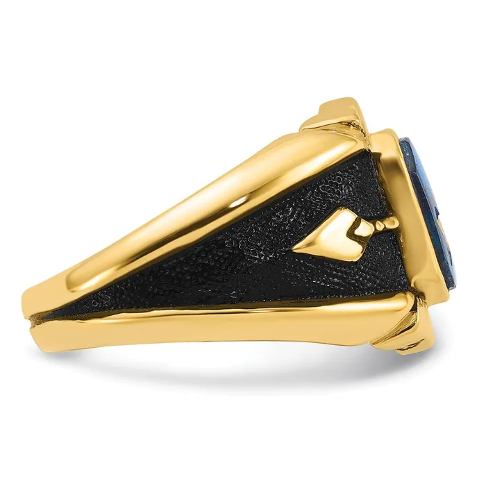 14k Yellow Gold Mens Polished Antiqued and Textured with Imitation Blue Spinel Masonic Ring Goldia Rings