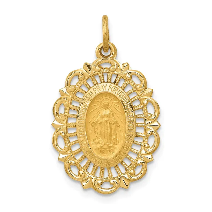 14k Yellow Gold Miraculous Medal Charm Goldia Charm Necklaces