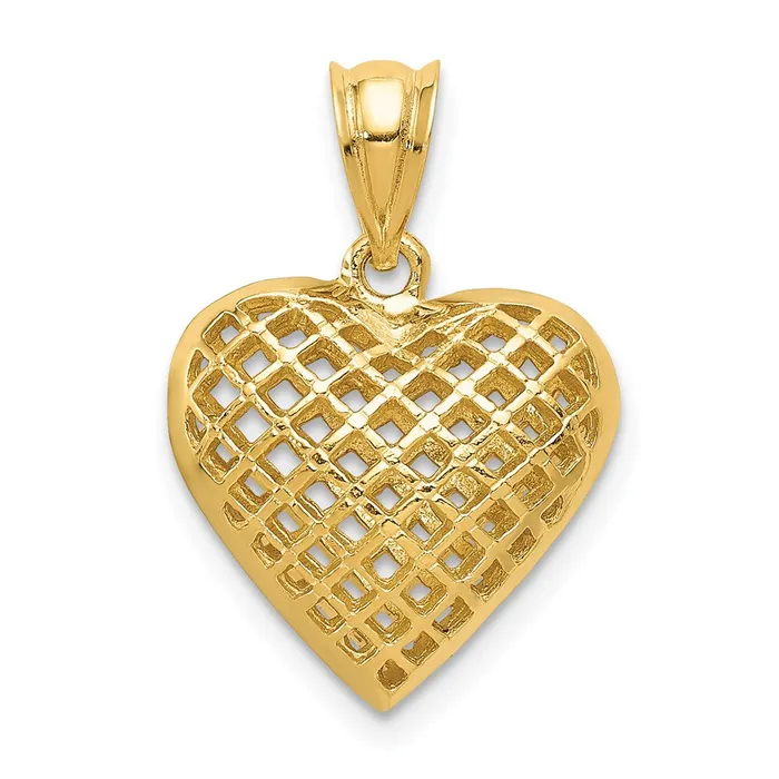 14k Yellow Gold Polished 3D Woven Puffed Heart Pendant Goldia Necklaces