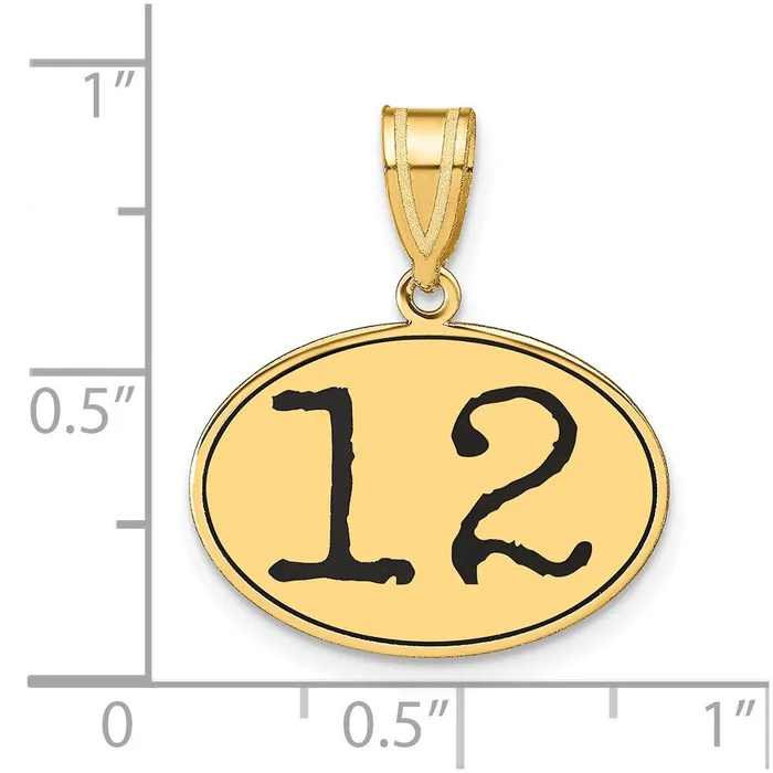 14k Yellow Gold Polished Number 12 Black Enamel Oval Pendant Goldia Necklaces