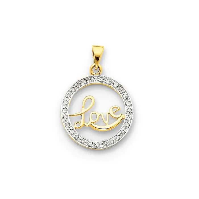 14K Yellow Gold Real Diamond Circle Love Pendant Goldia Necklaces