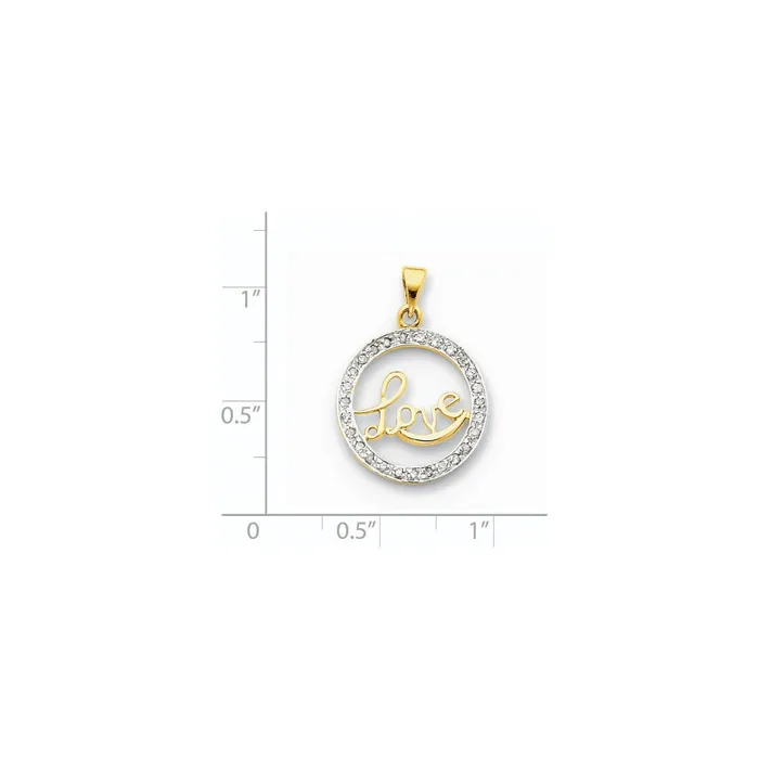 14K Yellow Gold Real Diamond Circle Love Pendant Goldia Necklaces