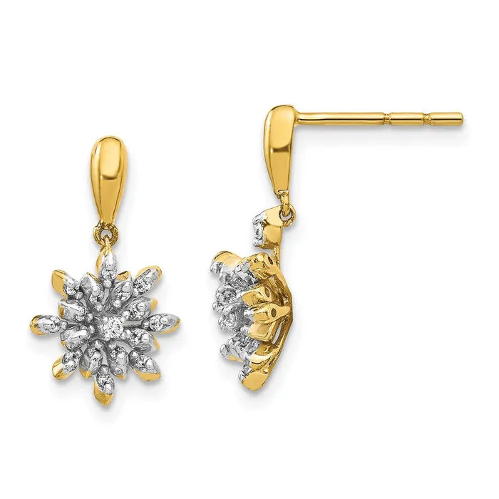 14k Yellow Gold Real Diamond Flower Post Dangle Earrings Goldia Earrings 14k Yellow Gold Real Diamond Flower Post Dangle Earrings Goldia Earrings