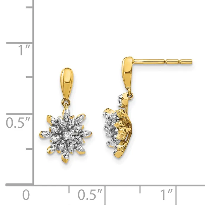 14k Yellow Gold Real Diamond Flower Post Dangle Earrings Goldia Earrings
