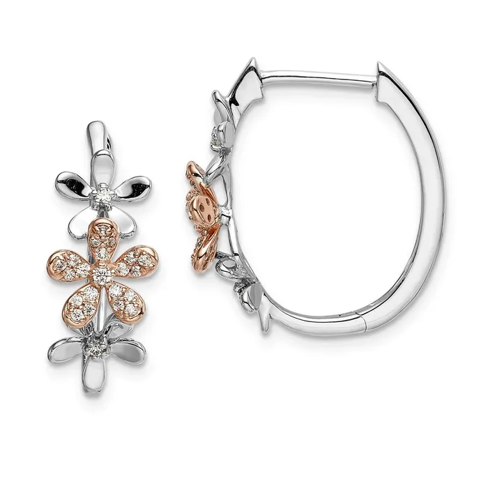 14k Yellow Gold Rose White Gold Real Diamond Earrings Goldia Earrings