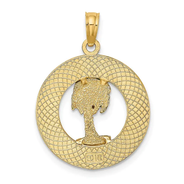 14k Yellow Gold SIESTA KEY FL Enameled Palm Tree Circle Charm Goldia Charm Necklaces