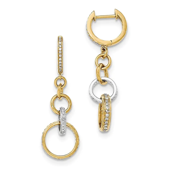 14k Yellow Gold Twotone Real Diamond Circle Dangle Hinged Hoop Earrings Goldia Earrings 14k Yellow Gold Twotone Real Diamond Circle Dangle Hinged Hoop Earrings Goldia Earrings