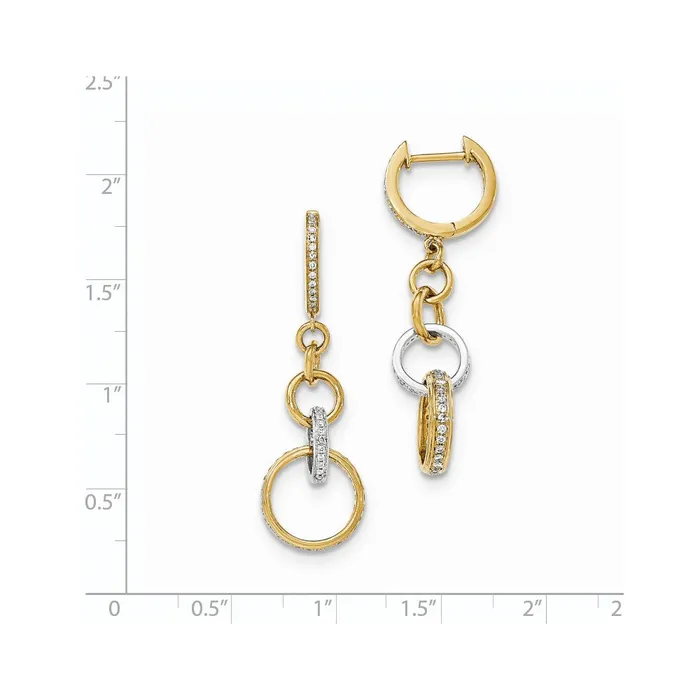 14k Yellow Gold Twotone Real Diamond Circle Dangle Hinged Hoop Earrings Goldia Earrings