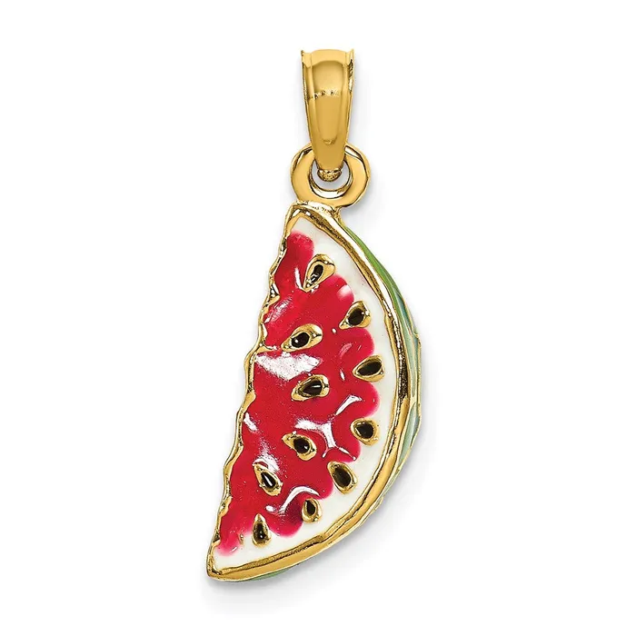14k Yellow Gold w Enamel 3D Watermellon Charm Goldia Charm Necklaces