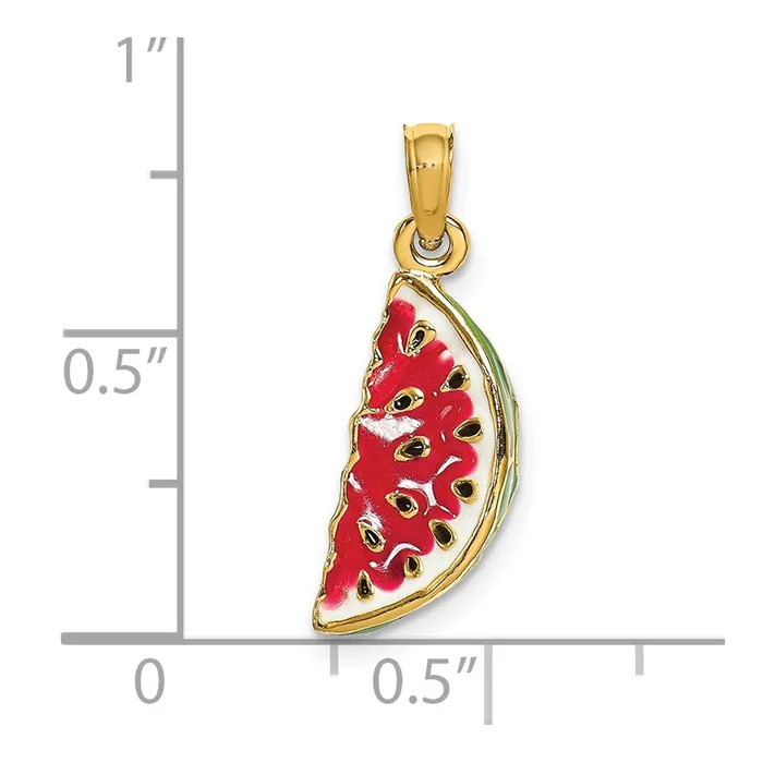 14k Yellow Gold w Enamel 3D Watermellon Charm Goldia Charm Necklaces