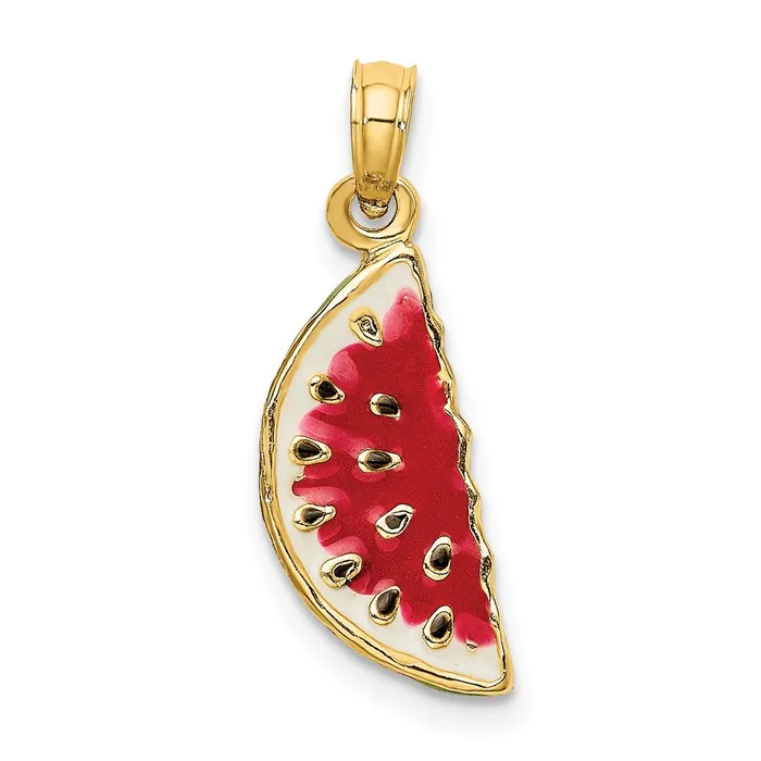 14k Yellow Gold w Enamel 3D Watermellon Charm Goldia Charm Necklaces
