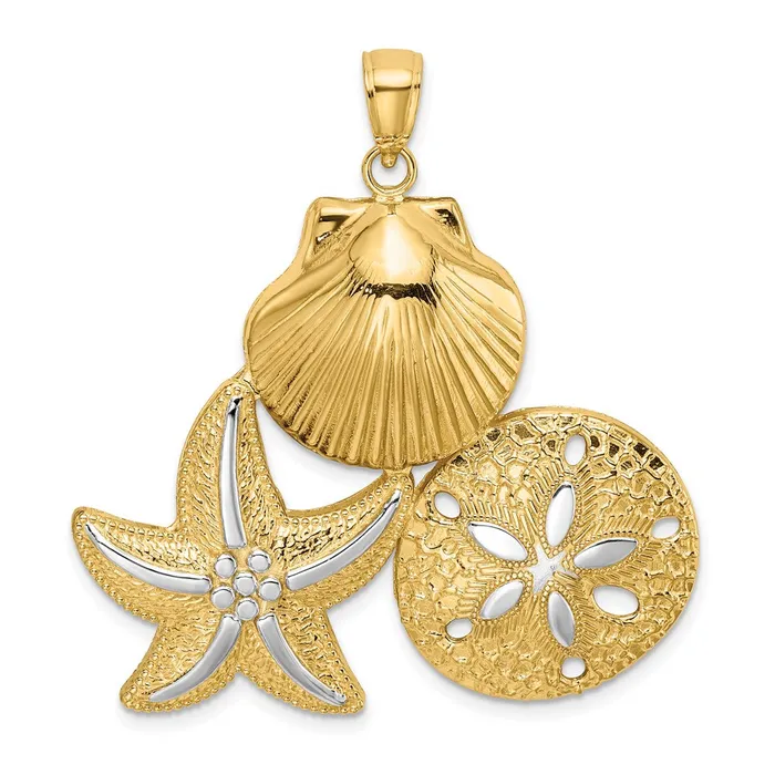 14k Yellow u0026 Rhodium Gold with White Rhodium Scallop Starfish and Sand Dollar Charm Goldia Charm Necklaces 14k Yellow u0026 Rhodium Gold with White Rhodium Scallop Starfish and Sand Dollar Charm Goldia Charm Necklaces