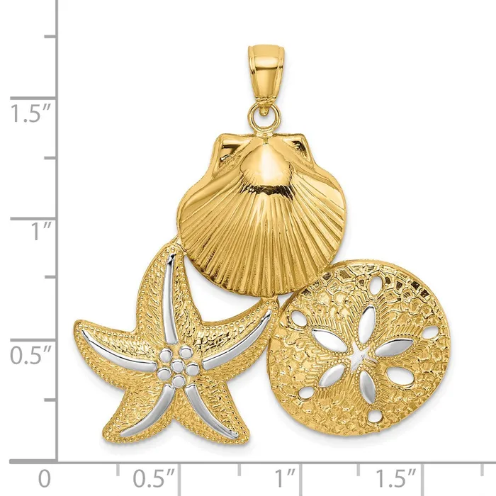 14k Yellow u0026 Rhodium Gold with White Rhodium Scallop Starfish and Sand Dollar Charm Goldia Charm Necklaces