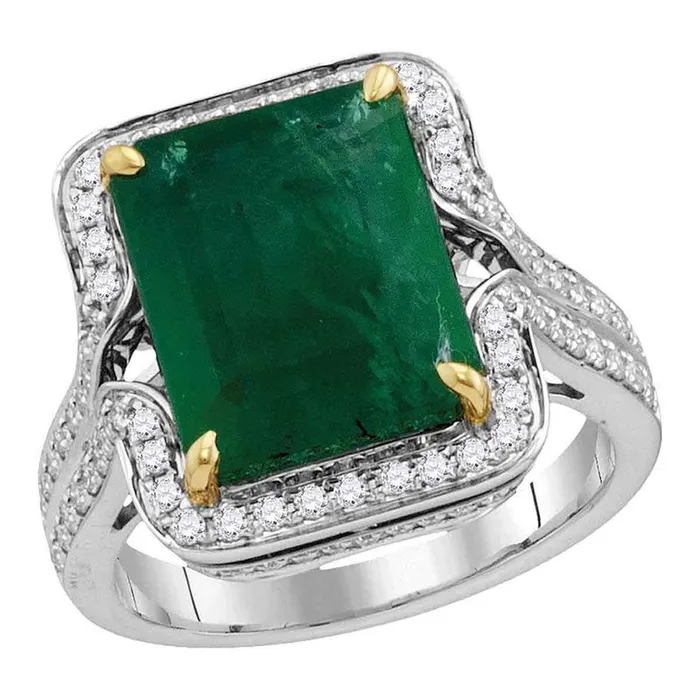 18k White Gold Natural Emerald Solitaire Diamond Cocktail Ring 58 Cttw gndatlanta Rings 18k White Gold Natural Emerald Solitaire Diamond Cocktail Ring 58 Cttw gndatlanta Rings
