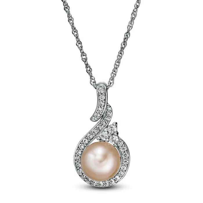 7075mm Cultured Freshwater Pearl and LabCreated White Sapphire Cascading Teardrop Pendant in Sterling Silver Goldia Necklaces 7075mm Cultured Freshwater Pearl and LabCreated White Sapphire Cascading Teardrop Pendant in Sterling Silver Goldia Necklaces
