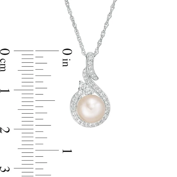 7075mm Cultured Freshwater Pearl and LabCreated White Sapphire Cascading Teardrop Pendant in Sterling Silver Goldia Necklaces 7075mm Cultured Freshwater Pearl and LabCreated White Sapphire Cascading Teardrop Pendant in Sterling Silver Goldia Necklaces