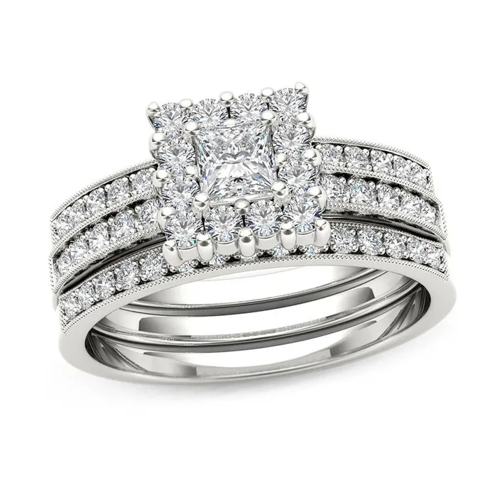 78 CT TW PrincessCut Diamond Frame Three Piece Bridal Engagement Ring Set in 14K White Gold Goldiacom Rings 78 CT TW PrincessCut Diamond Frame Three Piece Bridal Engagement Ring Set in 14K White Gold Goldiacom Rings